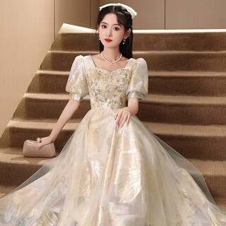 Li baixin champagne color evening dress women's banquet french light luxury niche temperament high-end sense princess student adult ceremony art test champagne color m recommended 90-100jin jin is equal to 0.5 kg