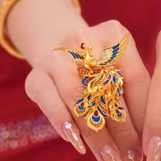 Oemg old phoenix gold store model feng wu jiutian ring ancient golden phoenix light luxury wedding three gold open index finger ring (feng wu jiutian) ring style three