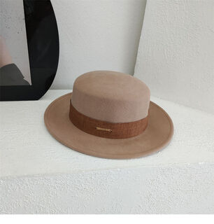 Xiang jintong french high-quality black woolen hat for women, british retro style, simple flat brim, flat top, unique hat for women, khaki 56-58cm m (56-58cm)