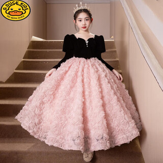 G.duck girls evening dress light luxury niche high-end host autumn and winter birthday princess dress children's piano performance pink 130 height 120-125cm age 7-8 years old