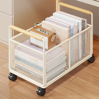 Lin's boy's work station bag artifact schoolbag storage basket trolley book placement basket removable bookcase under the table shelf box white large - with wheels