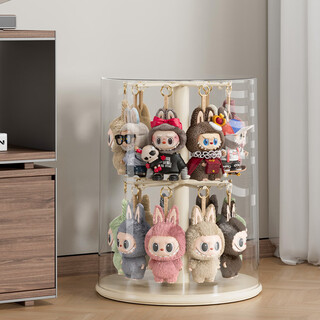 Kaman labubu figure display cabinet dust-proof transparent rotating blind box display stand bubble mart storage display box extra large two layers 1 piece