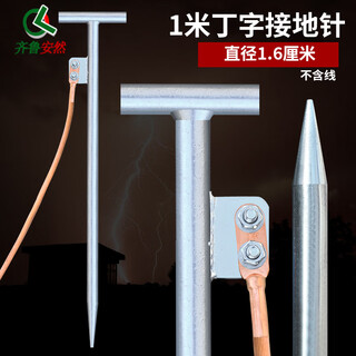 齐鲁安然 避雷针 接地线 接地针 防雷屋顶避雷针 接地线针楼顶避雷器户外镀锌工程防雷器 仅1米T型接地针