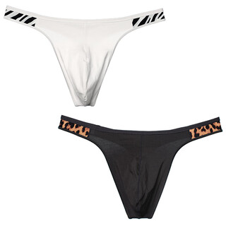 Gongzi youpin 2 pairs of men's thongs sexy cotton seamless sports comfortable u convex bag t white + leopard print black l recommended 110-130 jin jin equals 0.5 kg