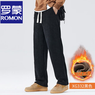 Romon men's heavyweight corduroy casual pants autumn and winter plus velvet thickened chenille trousers loose sportswear pants for men black style plus velvet xl (140-160jjin jin equals 0.5 kg)