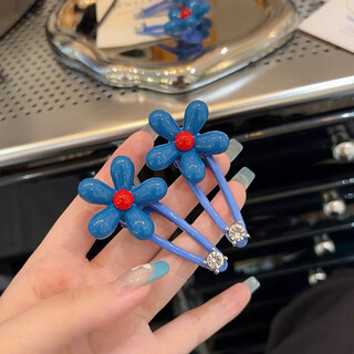 Juvia blue flower hairpin women's new side bangs duckbill clip headdress sweet children and girls hair accessories hairpin jyfj164 blue flower sparkling diamond hairpin 2 pieces