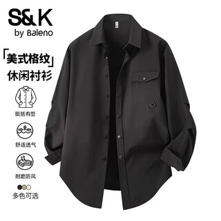 Baleno s&k black long-sleeved shirt men's spring and autumn new loose japanese lapel shirt casual handsome jacket black regular xl