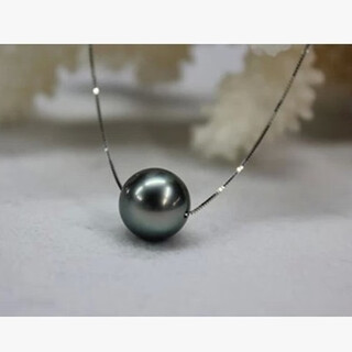 Dl 1998 fat donglai quality black pearl pendant 925 silver necklace for mother, black 9-10mm, black with a little green, 45cm