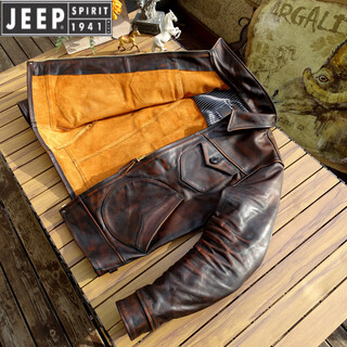 Jeep spirit mendoza heavy industry washed distressed horseskin leather jacket retro workwear leather jacket ami khaki genuine leather jacket men unlined m