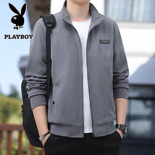 Playboy jacket men's spring and autumn business casual windproof stand collar top outdoor sports jacket gray xl