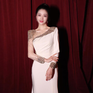 Wutuo host competition clothing ink white dress 2025 new dignified and atmospheric student art test vocal music simple unique white l