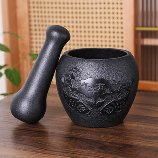 Household natural wujin stone garlic pounder, old-fashioned stone mortar, garlic mortar, medicine jar, pepper grinder, pair of nests, stone ladle, fish every year, outer diameter 13cm