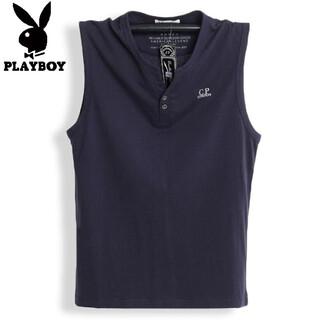 Playboy henry collar pure cotton thin summer v-neck vest men's broad shoulders plus fat extra large loose shoulder sweatshirt fat man sleeveless t-shirt navy v 4xl recommended 205-225jin jin is equal to 0.5 kg