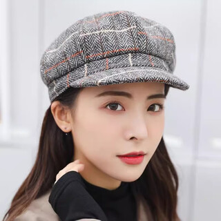 Zakadan velvet hat for middle-aged and elderly women, spring, autumn and winter style british painter's hat, korean style casual versatile octagonal hat for women, noble plaid gray (without velvet) m (54-58cm)