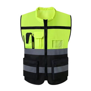 Oluoxun leader reflective vest multifunctional safety vest motorcycle riding construction site work clothes printing duty fluorescent yellow and black (10 pieces)