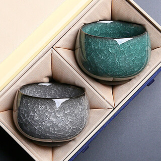 Dinglong black ice flower master cup single cup couple pair kung fu tea cup men's tea cup ice cracked ceramic tea cup gift box black ice + green ice perfect cup pair 2