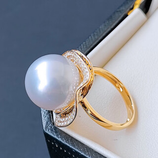Yingyou natural pearl ring south sea gold beads australian white tahitian colorful peacock green women's ring round south sea australian white beads 14mm 18k gold accessories