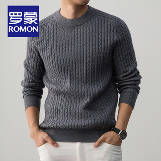Romon henley collar heavyweight woolen sweater for men autumn and winter casual old money hemp pattern sweater warm base layer lace gray xl 115