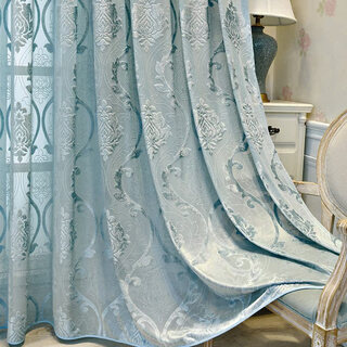 Huili's european-style high-end embossed window screen for living room and balcony, opaque sunscreen and sunshade gauze for bedroom, blackout curtain gauze, nanmeng blue gauze--hook, width 1.5, height 2.5, one piece