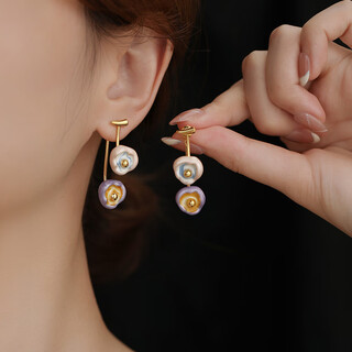 Idel enamel two-color flower earrings 2025 new high-end earrings women's earrings unique and beautiful earrings e4067 good persimmon into a pair of earrings