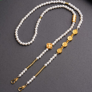 Caox new chinese style peace and joy pendant with chain women's gold lock pendant long chain shijia pearl sweater chain 2025 autumn and winter pearl peace and joy pendant with chain 60cm