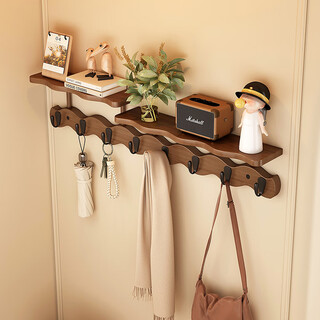 Chujun solid wood clothes hanger wall hanging hat scarf clothes hook clothes hook entrance entrance iron hook clothes hanger laminate iron hook style brown six hooks