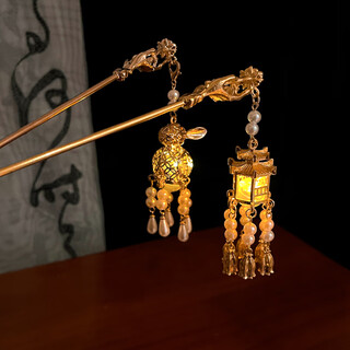 Rumei children's glowing palace lantern hairpin ancient style hanfu hair accessory girls tassel lantern hairpin girls hairpin headdress 4# changming 2 pieces