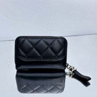 Second-hand 95 new chanel (chanel) gabriel black gold zipper wandering card holder wallet without accessories