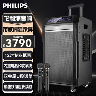 Philips outdoor stage high-power square dance audio mobile portable trolley commercial conference speaker wireless bluetooth high-volume karaoke amplification with dual microphone sd190 karaoke system + horn tweeter