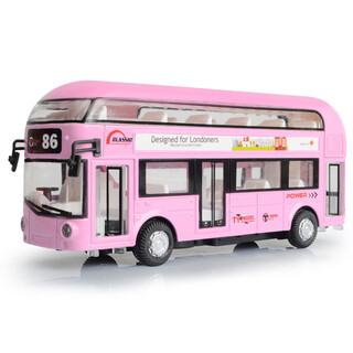 Alloy double-decker tourist bus air-conditioned city bus model children's sound and light toy car pink