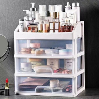 Baiyite desktop cosmetics storage box plastic storage rack drawer-type jewelry box dressing table storage rack transparent organizing box cosmetics storage box-four layers free stickers