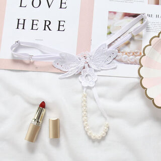 European and american sexy hollow lace thong metal ring decoration invisible hip lifting t-pants with thin straps and low waist women's underwear white one size fits all 90150jin jin equals 0.5kg adjustable size