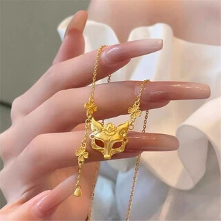 Lanlian shenzhen shuibei gold silver-covered fox mask pendant necklace tassel new 2025 chinese valentine's day gift for girlfriend fox necklace (1 gram gold-covered)