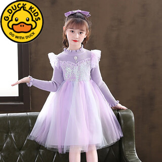 G.duck girls dress autumn and winter 2024 new little girls fashionable autumn sweater dress children's winter elsa princess dress a364 purple 120 suitable for height 110-120cm age 6-7 years old