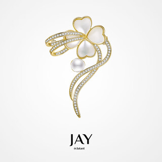 Yuansi ribbon four-leaf clover brooch design niche temperament pin suit collar pin neck accessories corsage women gold (natural white shell + freshwater beads)