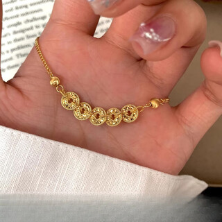 Fat donglai quality gold-plated silver bracelet golden bracelet qian duoduo five emperors' money gold coin bracelet valentine's day 520 free golden five emperors' money bracelet gold 0.4 gold + silver