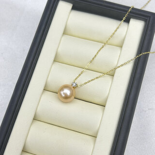 Bai shengli 18k gold buckle + diamond freshwater pearl chinese red princess pendant comes with silver chain 11-12mm orange 45cm