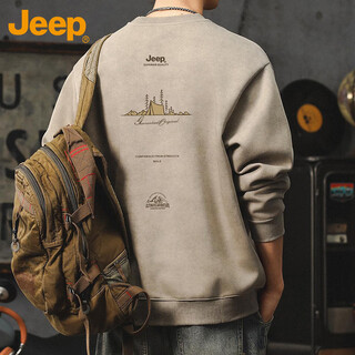 Jeep (jeep) sweatshirt men's autumn and winter american heavy-weight long-sleeved t-shirt round neck top casual bottoming shirt men's khaki xl