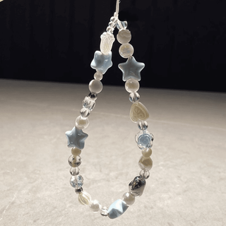 Youmipa mobile phone chain cute blue star mobile phone case lanyard handmade beaded ccd camera hanging chain headphone set pendant sea salt blue star bracelet