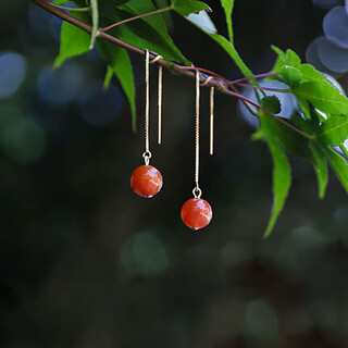 Fat donglai quality jade earrings, southern red agate, lapis lazuli, beeswax jade, 925 silver gold-plated earrings, earrings, southern red agate 8mm