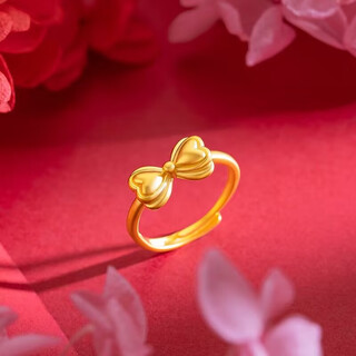 Chuhuang ring for men and women 9999 full silver live bow ring plain ring ring for mom and girlfriend sweet bow (adjustable size)