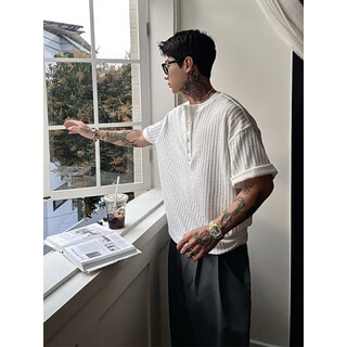 Du xiaoxian old money style henry collar short-sleeved polo shirt men's summer textured knitted striped t-shirt cleanfit half-sleeved white xl recommended 120-140jin jin equals 0.5 kg