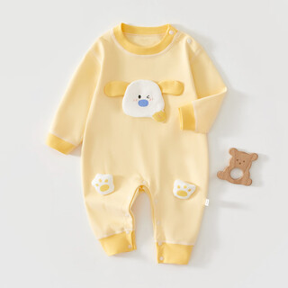 Joyncleon baby jumpsuit, spring and autumn newborn baby clothes, pure cotton pajamas, full-month male and female baby boneless bodysuit, long-eared dog yellow, 80cm 9-18 months, weight 8.5-10kg