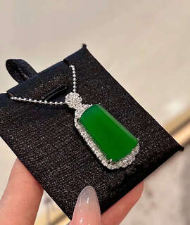 Slightly non-fading 925 silver ice seed sun green wushi brand jade pendant myanmar natural a goods inlaid with 18k plated necklace for women style 1 wushi brand pendant (with chain black