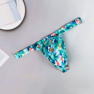Single thong, ice silk, ultra-low-waisted, small-edge thong, men's printed underwear, u-shaped sexy t-pants, trendy narrow-edge singlet n2103-037 m