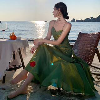 Canpei ladies dress mermaid big skirt ruffled high-end suspender dress birthday cocktail party wedding toast dress green ready stock s