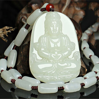 Hotan jade sapphire guanyin pendant necklace men's authentic quality jade pendant white jade guanyin with high-end raw stone chain