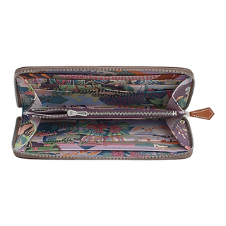 Hermes women's long clutch wallet silk in classique silk print multiple card slots elephant gray