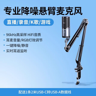 Lulian microphone live broadcast desktop computer mobile phone microphone radio condenser noise reduction recording equipment 96khz high sampling rate with cantilever bracket