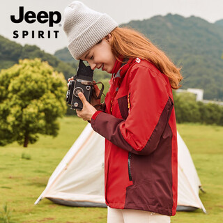 Jeep spirit outdoor jacket for men and women, trendy korean three-in-one detachable winter thickened and velvet waterproof mountaineering clothing group purchase jeep china red (women's model) xl